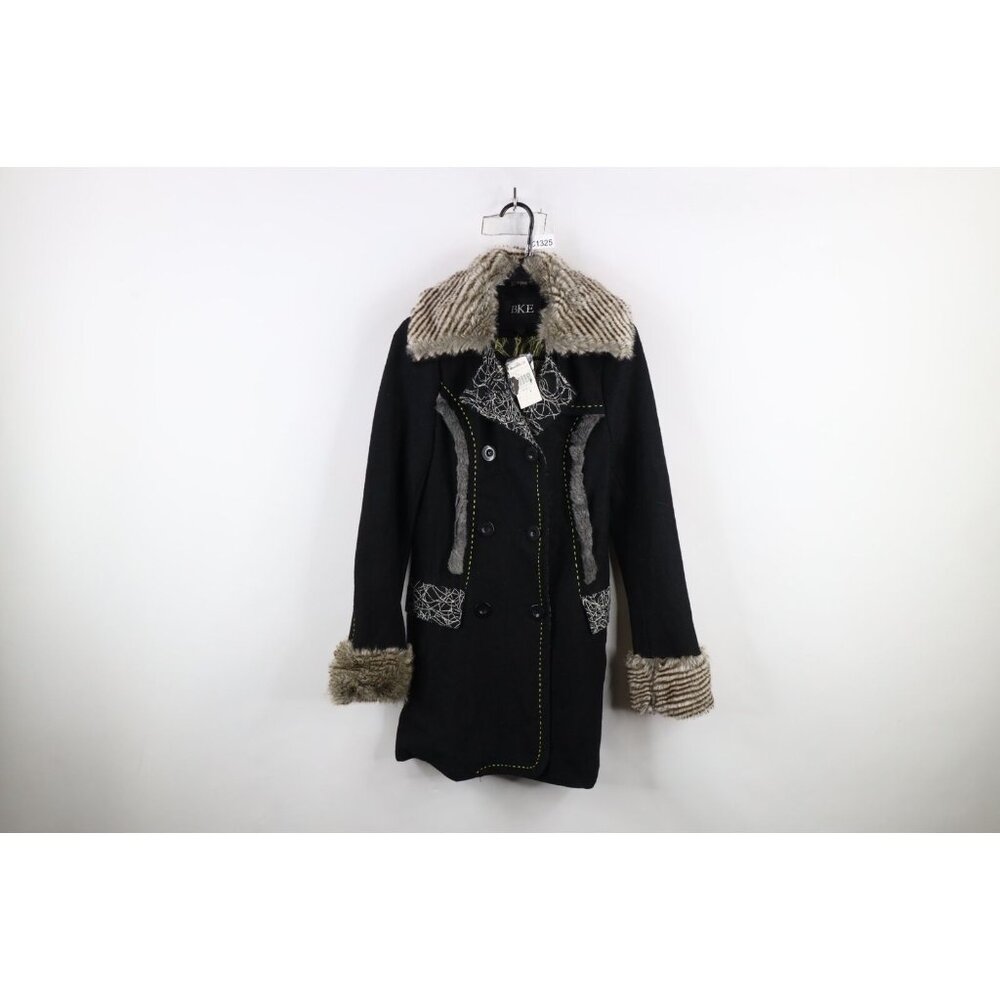 New Buckle BKE Womens Small Faux Fur Trim Wool Pennylane Peacoat Jacket Black
